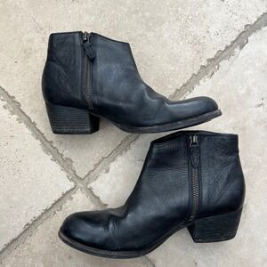 Clarks Maypearl Fawn Black Leather Ankle Boots Side Zip Block Heel Womens 7 M